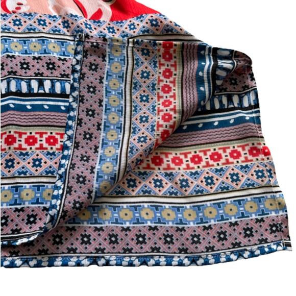 Rafaella Blouse Red Floral Tie Front Rolled Tab Sleeve Blouse Top Medium NEW - Picture 11 of 15